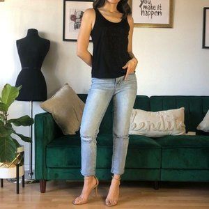 Black Sleeveless Top w/ Embroidered Skull